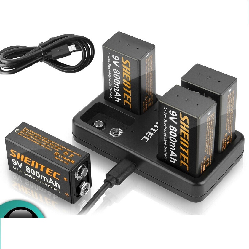 4 slot USB charger + 9 volt block Lthium rechargeable Li-ion kompatibelt batterier