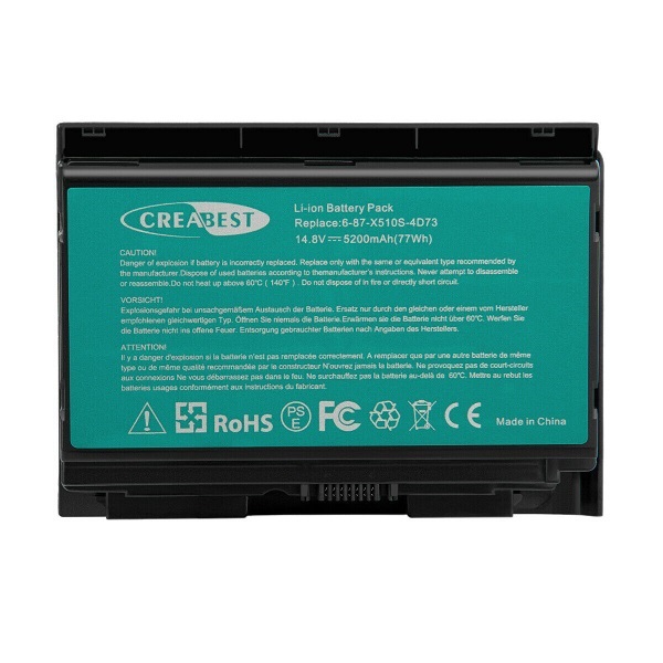 6-87-X510S-4D73 14.8V Clevo P150HM Sager NP8130 NP8268 NP8278 kompatibelt batterier