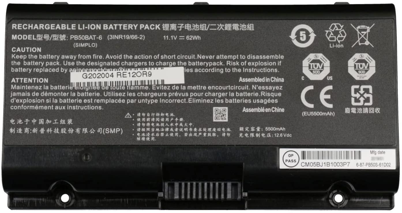 PB50BAT-6 Clevo PB71EF-G,PowerSpec 1720,1520,Sager NP8371 kompatibelt batterier