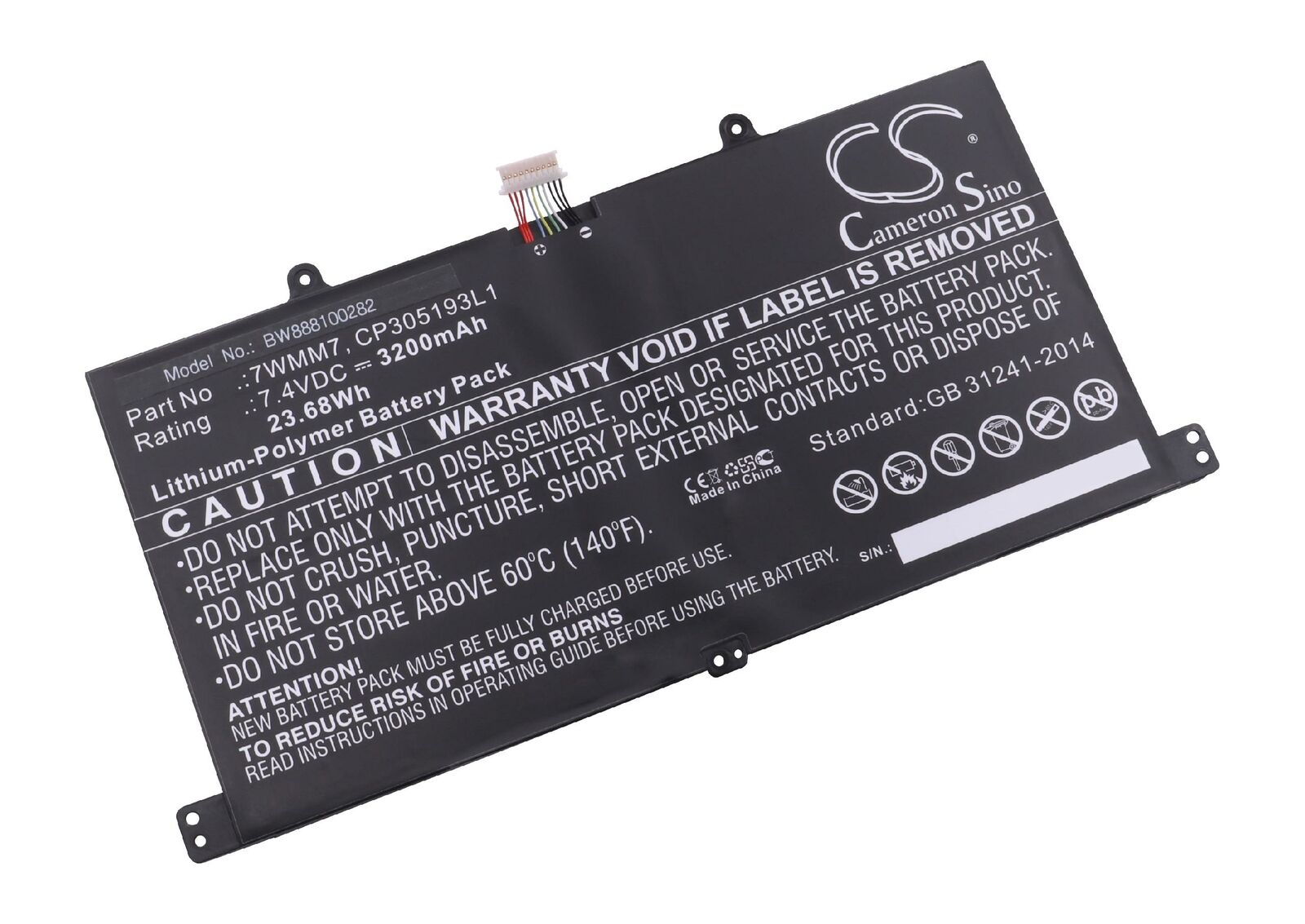 Dell 7WMM7, CP305193L1, DL011301-PLP22G0 3200mAh 7,4V Li-Polymer kompatibelt batterier