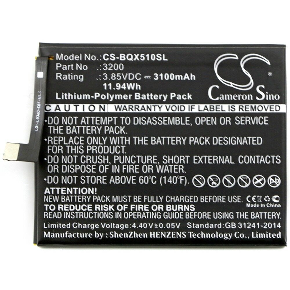 Li-Polymer BQ Aquaris X5 Plus + 3200 3100mAh 3,85V kompatibelt batterier