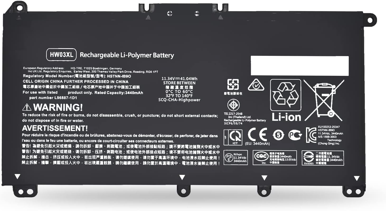 HW03XL L97300-005 HP 250 G9 255 G8 255 G9 17-CN 17-CP Pavilion 15-EG 15-EG1103NW kompatibelt batterier