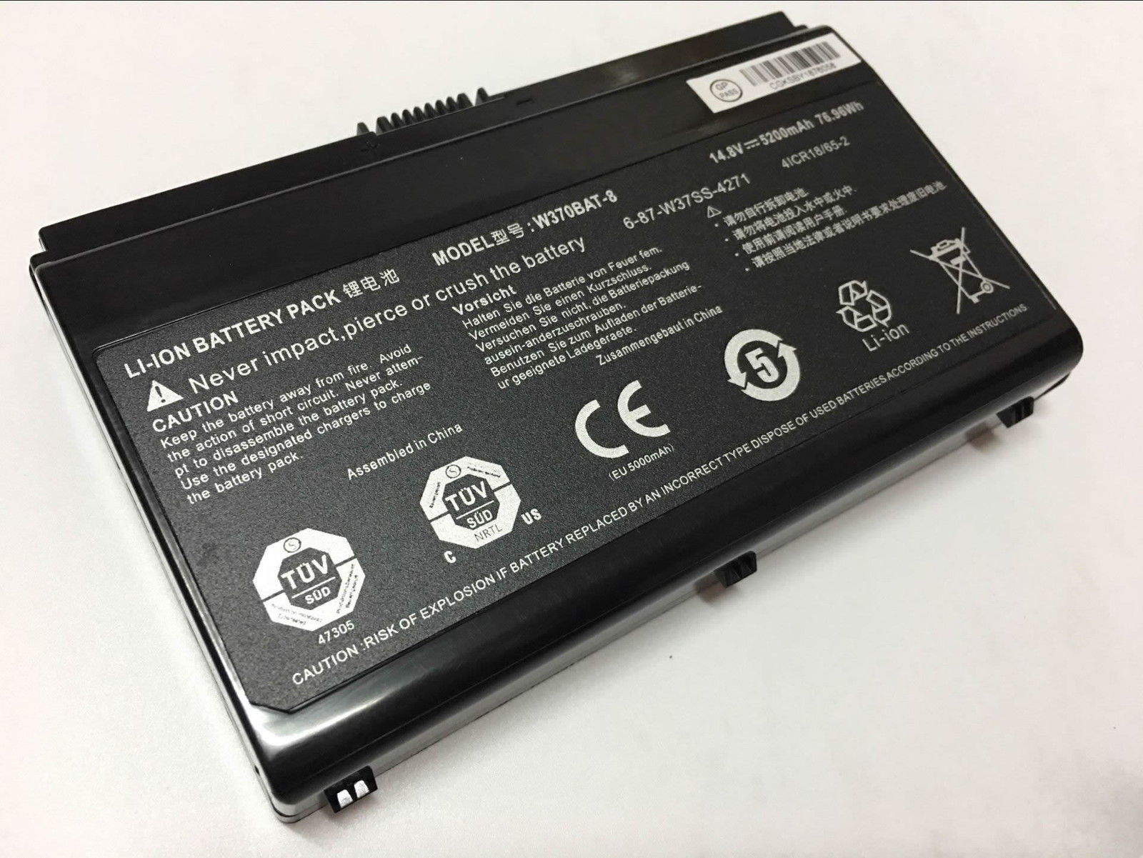 14.8v 5200mAh W370BAT-8 Clevo Schenker XMG A722 6-87-W370S-427 kompatibelt batterier